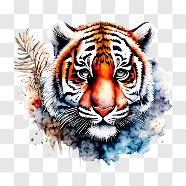 Download Orange Tiger Watercolor Painting on Black Background PNG ...
