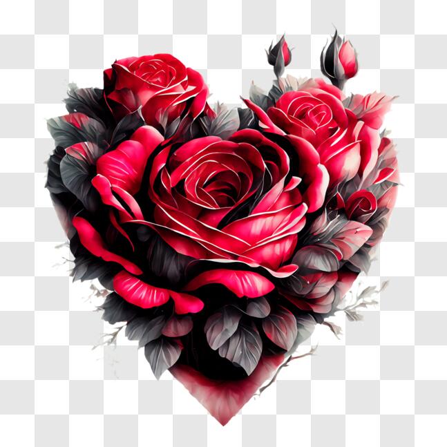 Scarica Cuore di Rose Rosse in Bianco e Nero PNG Online - Creative Fabrica