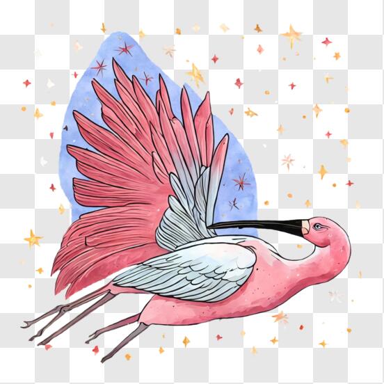 Scarica Uccello rosa colorato che vola con le stelle PNG Online - Creative  Fabrica