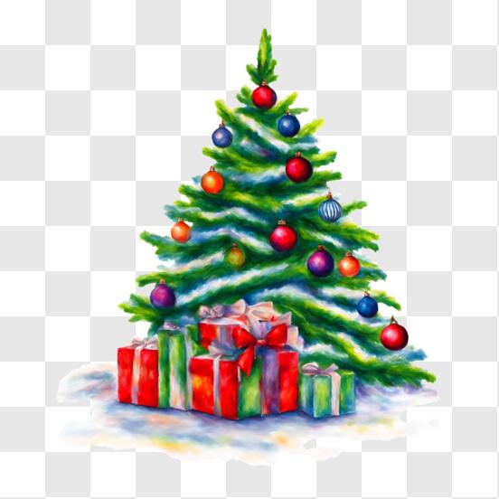 Scarica Albero di Natale festivo circondato da regali PNG Online - Creative  Fabrica