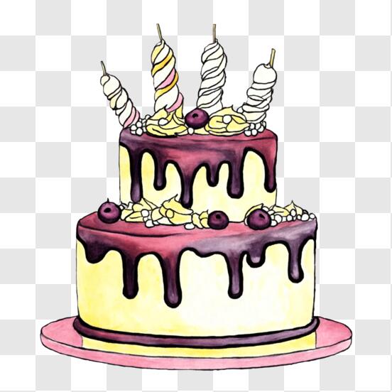 Télécharger Gâteau d'anniversaire coloré avec bougie allumée PNG