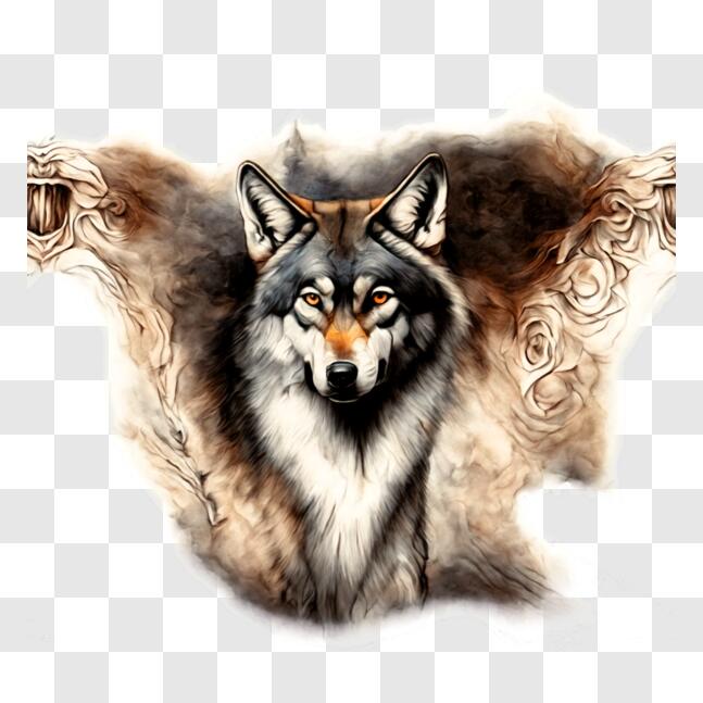 Download Abstract Wolf Wall Painting in Black and White PNG Online ...