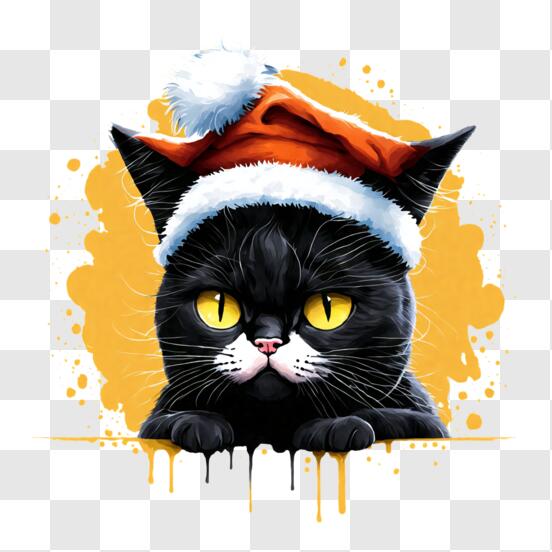 Scarica Gatto Nero Festivo con Cappello di Babbo Natale PNG Online -  Creative Fabrica