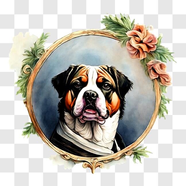 Baixe Adorável Pintura de Cão São Bernardo com Flores PNG - Creative Fabrica