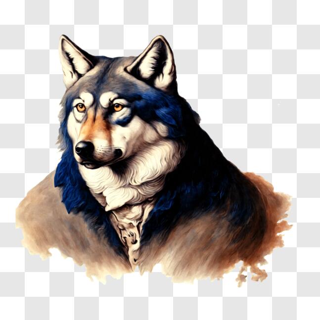Download Detailed Painting of a Wolf with Blue Eyes and Brown Fur PNG ...
