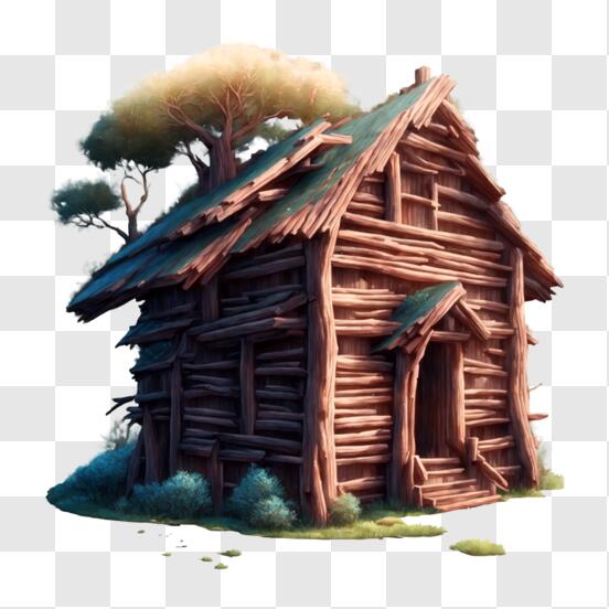 Download Cozy Log Cabin Surrounded by Nature PNG Online - Creative Fabrica