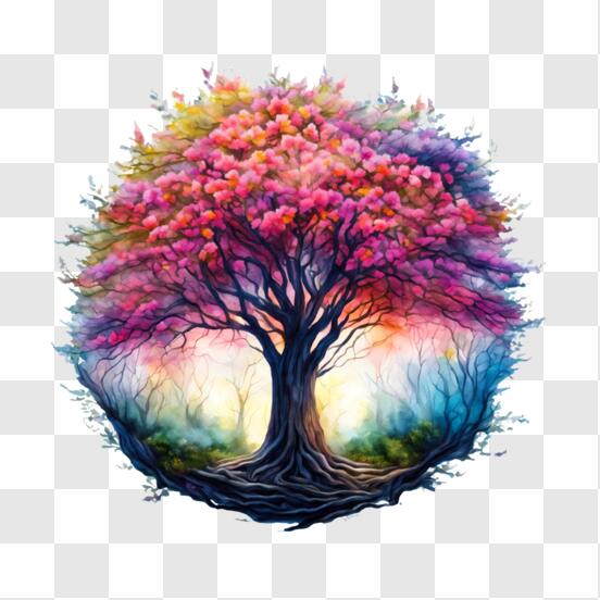 Download Abstract Art with Colorful Tree and Circle PNG Online - Creative  Fabrica