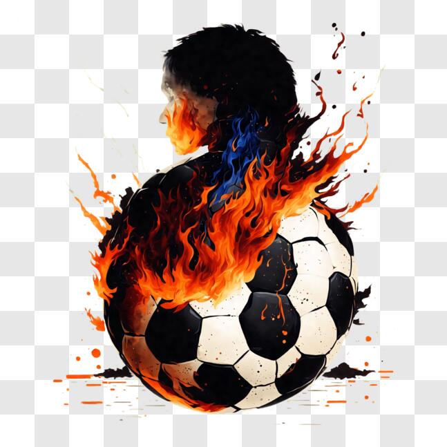 Jogador de futebol pronto para jogar com a bola de futebol ardente