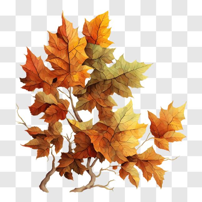 Download Colorful Autumn Leaves on a Tree Branch PNG Online - Creative ...