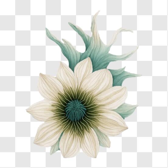 Download Beautiful White Flower with Green Stems and Leaves PNG Online -  Creative Fabrica