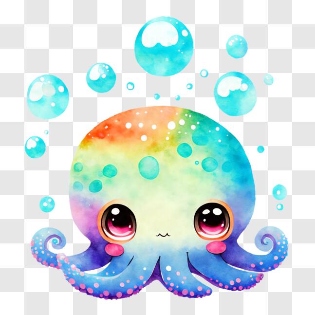 Download Colorful Octopus with Bubbles - Ocean Life PNG Online - Creative  Fabrica
