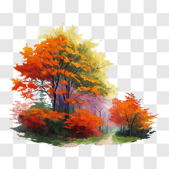 Download Scenic Autumn Forest Painting with Vibrant Colors PNG Online ...