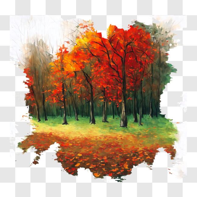 Download Autumnal Forest Watercolor Painting with Torn Paper PNGs ...