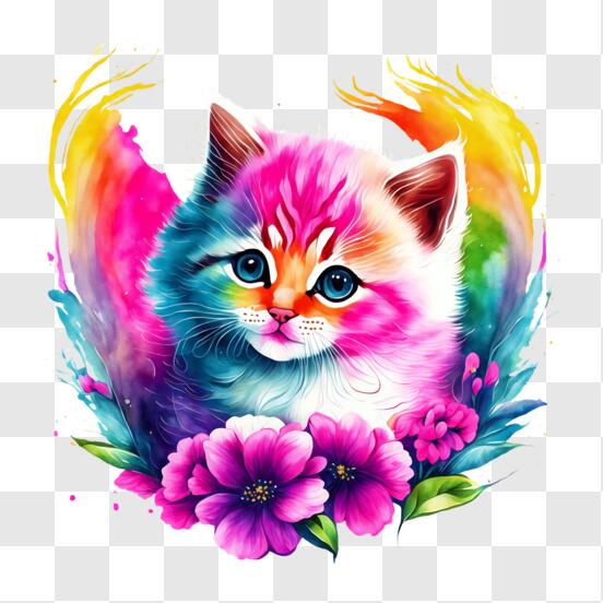 Cat With Yellow Eyes And Flowers Special Diamond Painting