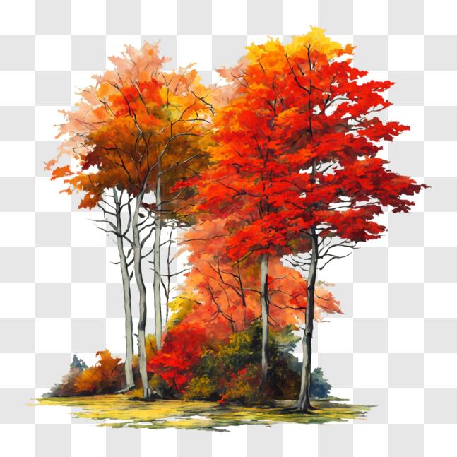 Download Vibrant Autumn Trees Painting in the Forest PNG Online ...