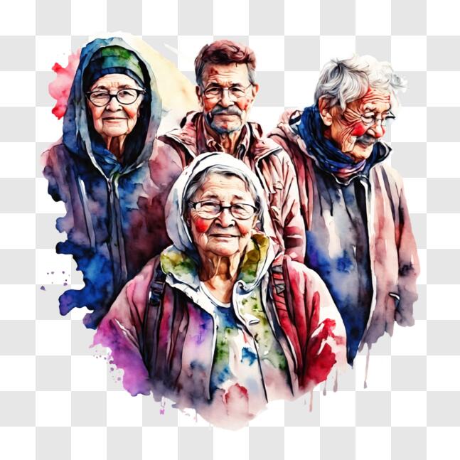 Download Group of Elderly People in Watercolor Painting PNGs Online ...