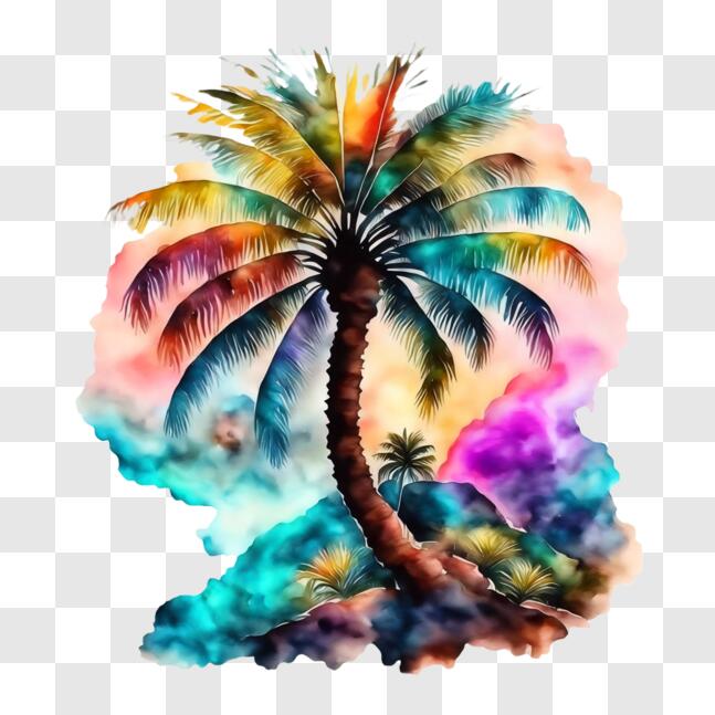 Download Tropical Paradise with Colorful Palm Tree Island and Clouds ...
