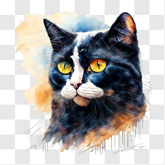 Télécharger Peinture de chat noir sur une feuille acrylique PNG En