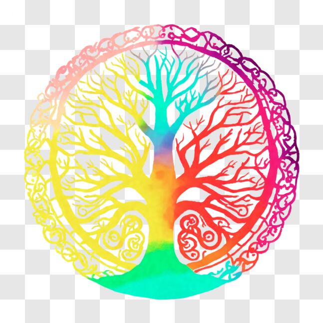 Download Colorful Tree with Intricate Patterns and Designs PNGs Online ...