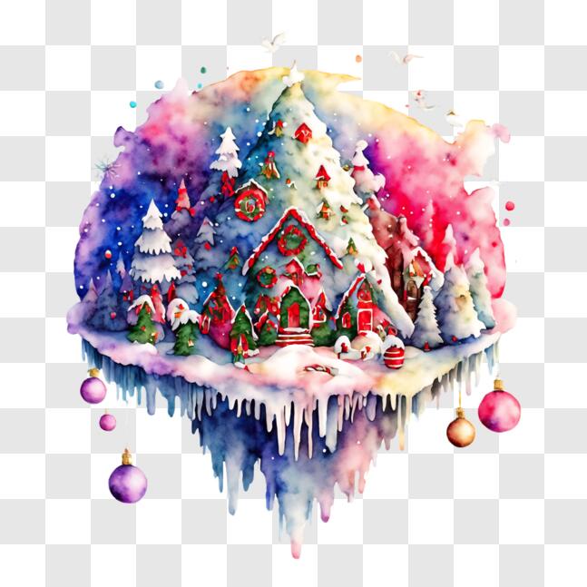Download Iced-up Christmas Village Watercolor Painting PNGs Online ...