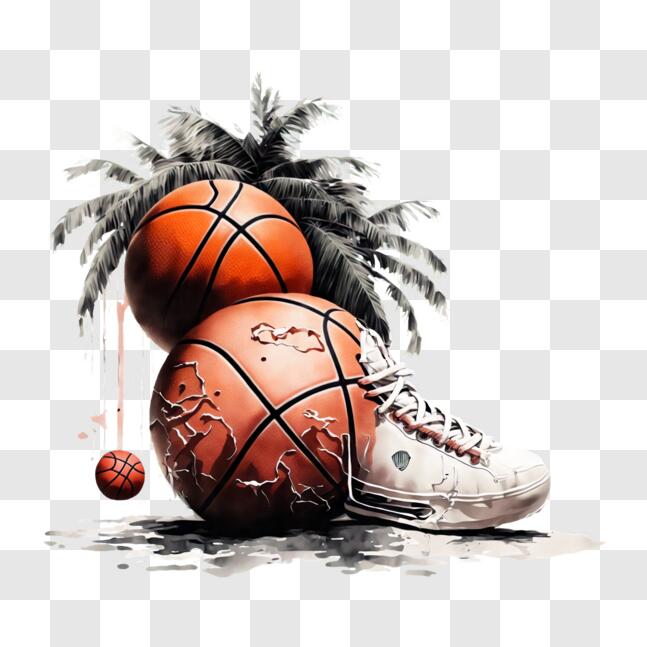 Download Worn Out Basketball Shoes with Palm Trees PNG Online