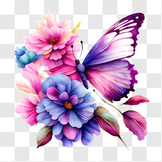 Download Vibrant Butterfly on Flower PNG Online - Creative Fabrica