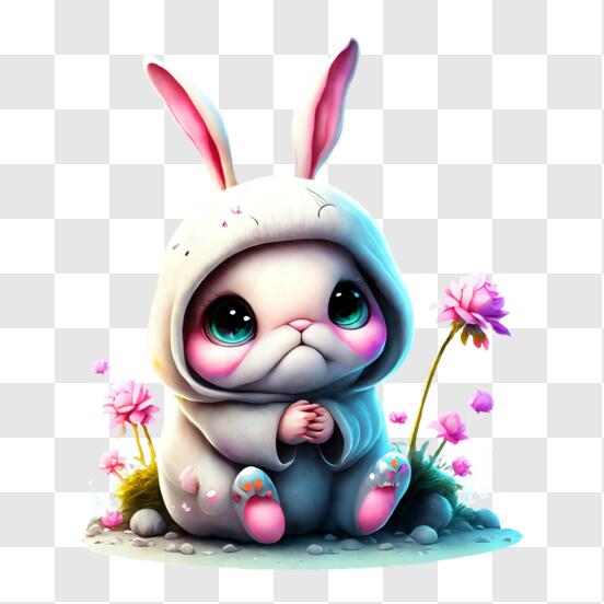 Download Adorable Bunny Rabbit Sitting on Flowers PNG Online - Creative  Fabrica