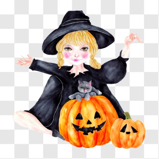 Bruxa bonita segura uma ilustração de halloween jakc o lantern