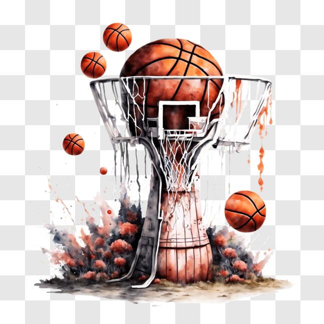 Download Basketball Hoop with Falling Basketballs PNGs Online