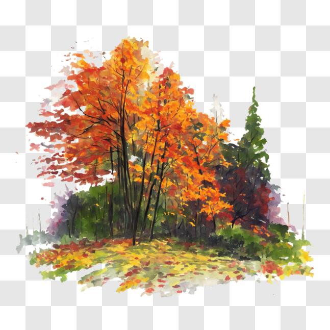Download Colorful Autumn Forest Watercolor Painting PNG Online ...