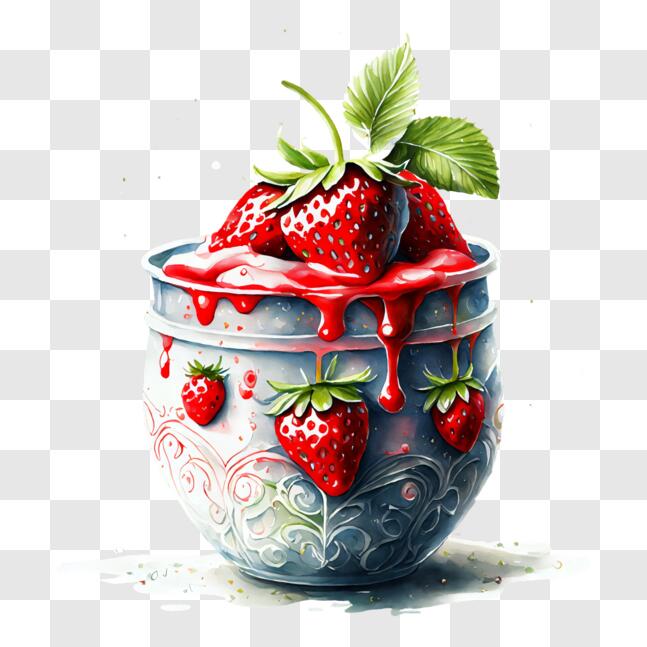 Download Delicious Bowl of Iced Strawberries with Syrup PNG Online ...