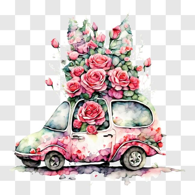 Download Vintage Car with Floral Decoration PNG Online - Creative Fabrica