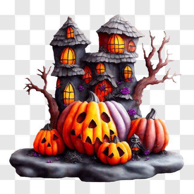 Download Halloween Castle with Pumpkins and Bats PNGs Online - Creative ...