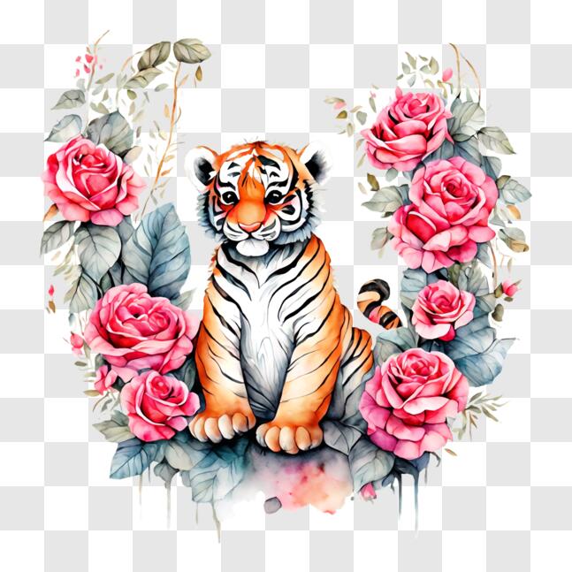 Download Abstract Tiger in a Floral Wonderland PNG Online - Creative ...