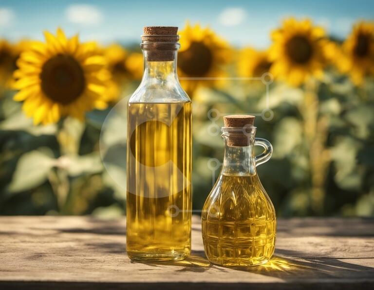 Olive Oil and Sunflowers stock photo Creative Fabrica