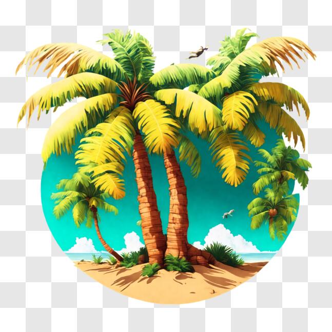 Download Tropical Palm Trees on a Sandy Beach PNG Online - Creative Fabrica
