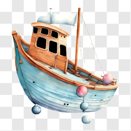 Download Colorful Wooden Boat with Balloons PNG Online - Creative Fabrica