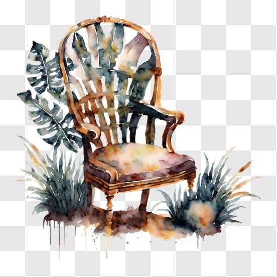 Download Watercolor Painting of an Old Chair in a Garden PNG Online ...