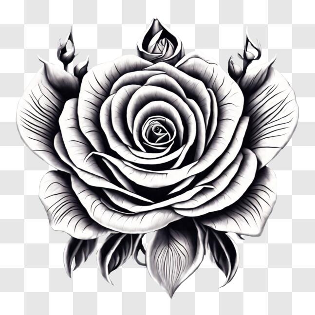 Download Elegant Black and White Rose with Intricate Petals PNG Online ...