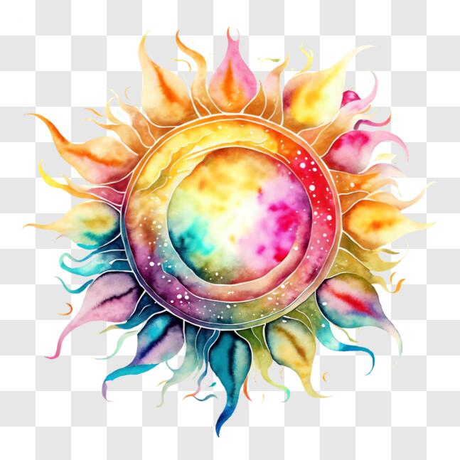 download-colorful-watercolor-sun-with-vibrant-brushstrokes-pngs-online