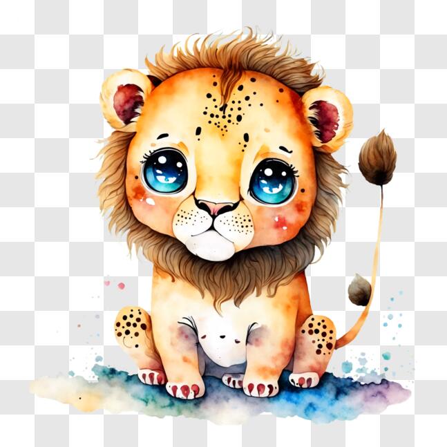 Download Cute Lion with Big Blue Eyes Sitting Down PNG Online ...