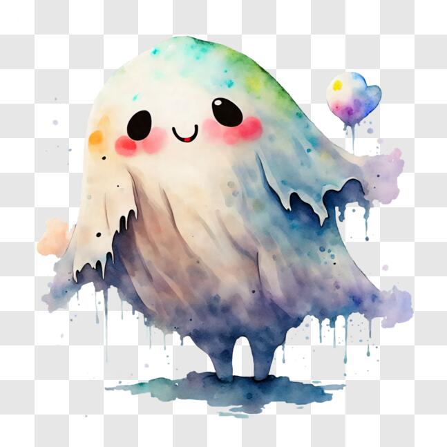 Download Colorful Cartoon Ghost with Watercolor Painting PNG Online ...