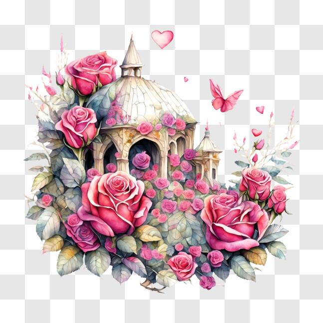 Download Idyllic Rose Garden with Butterflies - Watercolor Painting ...
