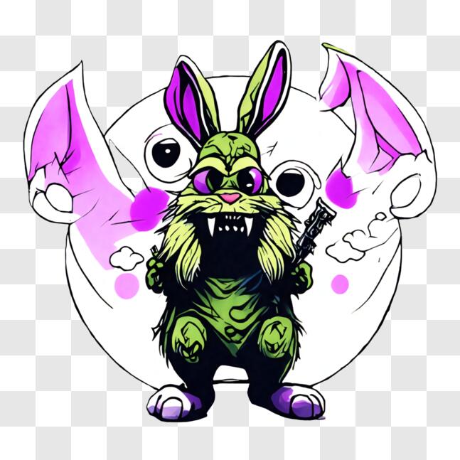 Download Cartoon Bunny with Axe and Weapon in Front of Full Moon PNG ...