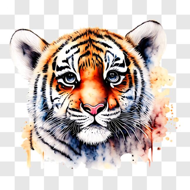 Download Adorable Tiger Watercolor Painting PNG Online - Creative Fabrica
