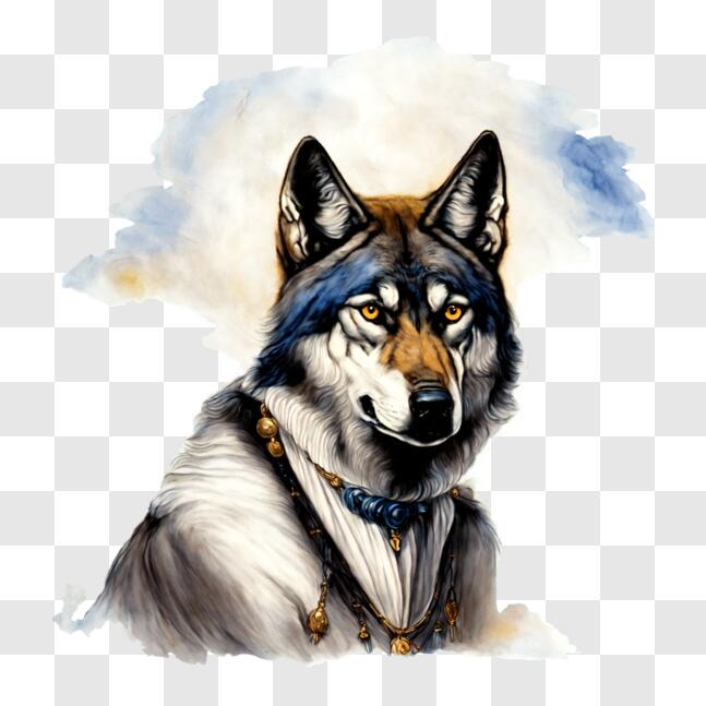Download Elegant Wolf Painting with Yellow Eyes PNG Online - Creative ...