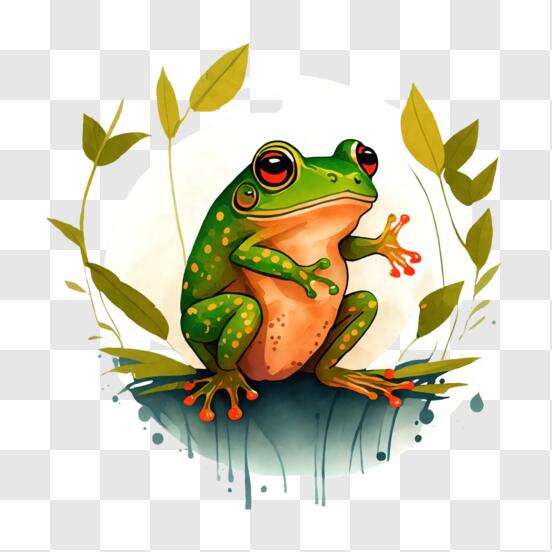Download Beautiful Green Frog in Nature PNG Online - Creative Fabrica