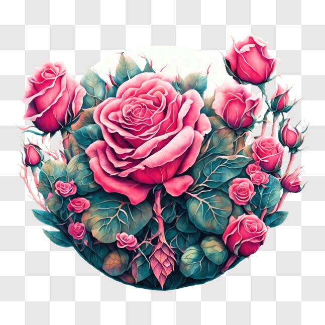 Download Pink Roses Painting in Circular Frame PNGs Online - Creative ...