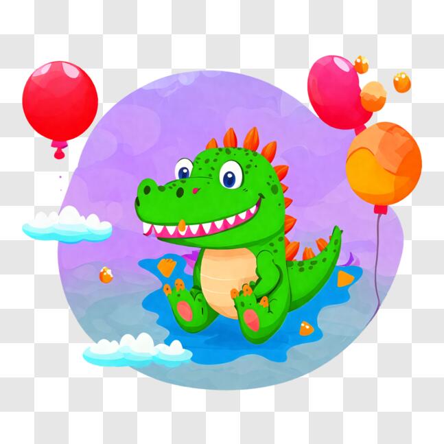 Download Adorable Green Alligator with Balloons PNG Online - Creative ...