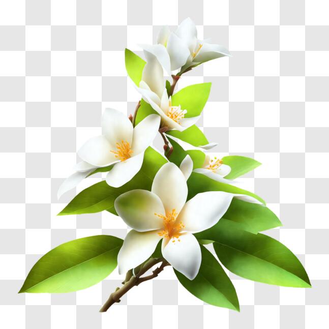Download White flowers with green leaves on a black background PNGs ...